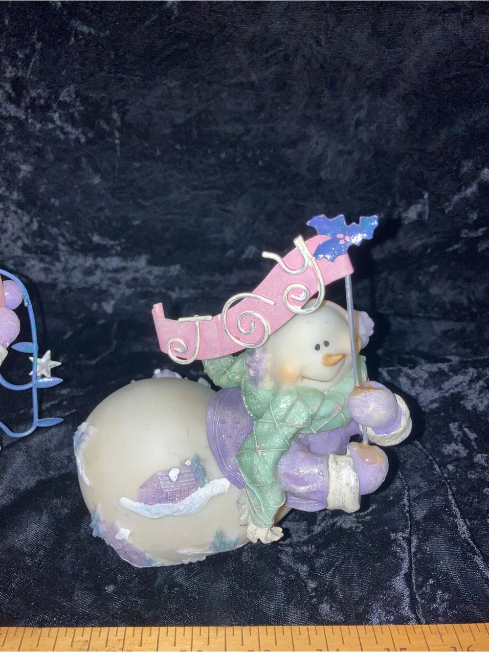 Home Interiors Pastel Purple & Cream Snowman Pair Holiday Figurines